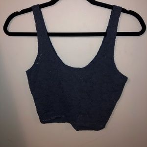 blue cropped lace tank top